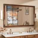TETOTE 48 x 30 Walnut Wood Mirror for Bathroom Wall/Bedroom/Living Room/Entryway Farmhouse Rustic Wall Mirror Brown Waterproof (Horizontal/Vertical Mounted)