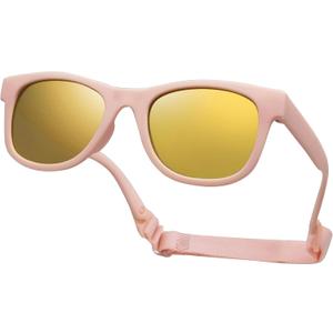 COOLSOME Kids Flexible Polarized UV400 Sunglasses with Strap For Boys Girls Toddler 0-10 (Peach/Mirrored(2-4 Yrs))