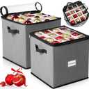 CHENGU 2-pack Christmas Ornament Storage Stores up to 64 Christmas Ball Accessories Holder with Adjustable Dividers, Zippered Closure Two Handles for Holiday Ornaments and Xmas Decorations(Grey)