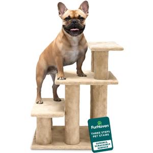 Furhaven Steady Paws Multi-Step Pet Stairs for High Beds & Sofas - Cream, 4-Step