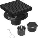 Square Shower Drain | 6 Inch AISI 304 Stainless Steel Shower Drain Kit with ABS Flange, Hair Strainer, Matte Black Shower Floor Drain with Removable Grid Cover, in Bathroom, Kitchen, Balcony etc.