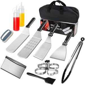 Blackstone Compatible Griddle Tools: 15PCS Stainless Steel Spatula & Basting Cover for Camping BBQ | Camp Chef Approved