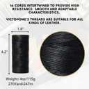 100% Polyester Flat Waxed Threads, 150D/0.8mm, 270Yards/247m. All-Purpose Threads Hand Sewing Leather Projects and Crafts. (Black)