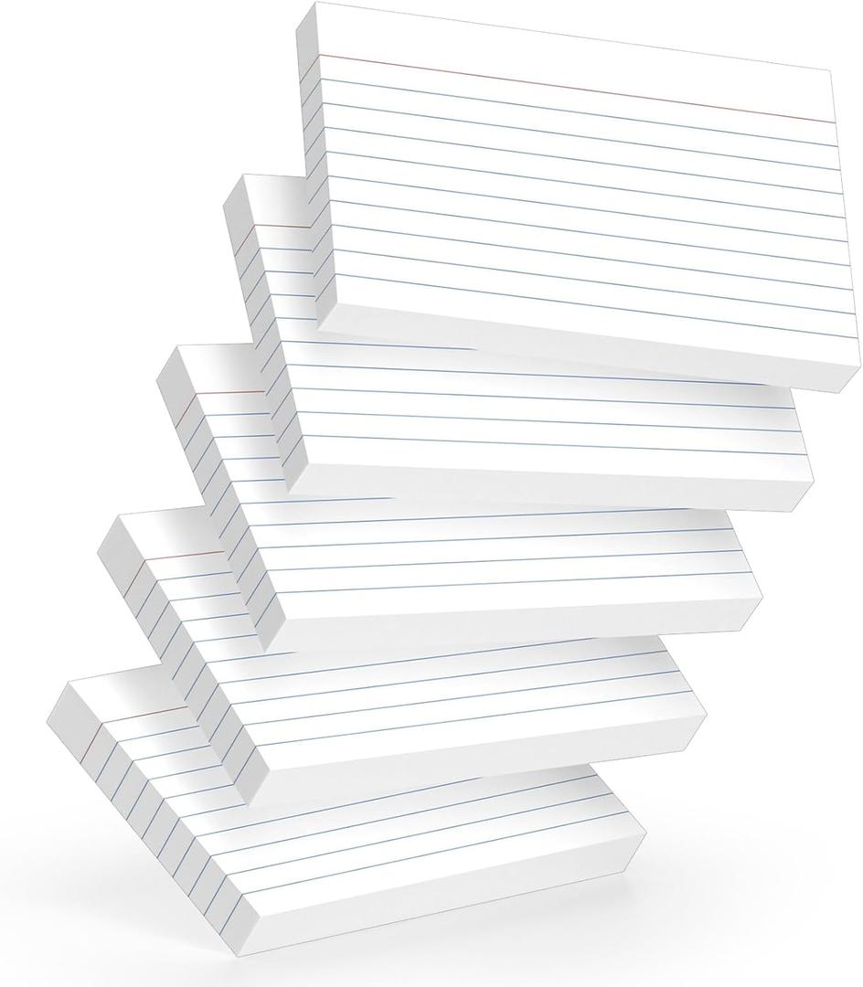 250 Count White Index Cards 3x5 Inch - 180gsm Heavyweight Flash Card (50 Sheets Each), Durable & Portable Note Taking for Students, Teachers, Study Flashcards for Office Home School Supplies