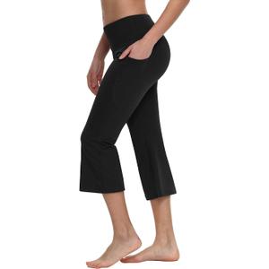 baleaf Women Flare Capri Leggings with Pockets Yoga Pants Bootcut Casual Cotton Work Summer Lounge (3X-Large, Black)
