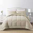 DOWNCOOL Queen Comforter Set -All Season Bedding Comforters Sets with 2 Pillow Cases-3 Pieces Bedding Sets Queen -Down Alternative Beige Queen Size Comforter Sets(88"x90")