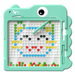 Mandarooker Magnetic Drawing Board，Large Magnet Doodle Board with Pen and Dot Beads,20 Colored Pattern Cards,Montessori Toys and Travel Toys Twoinone,Perfect Learning Gift for Toddlers Ages 38