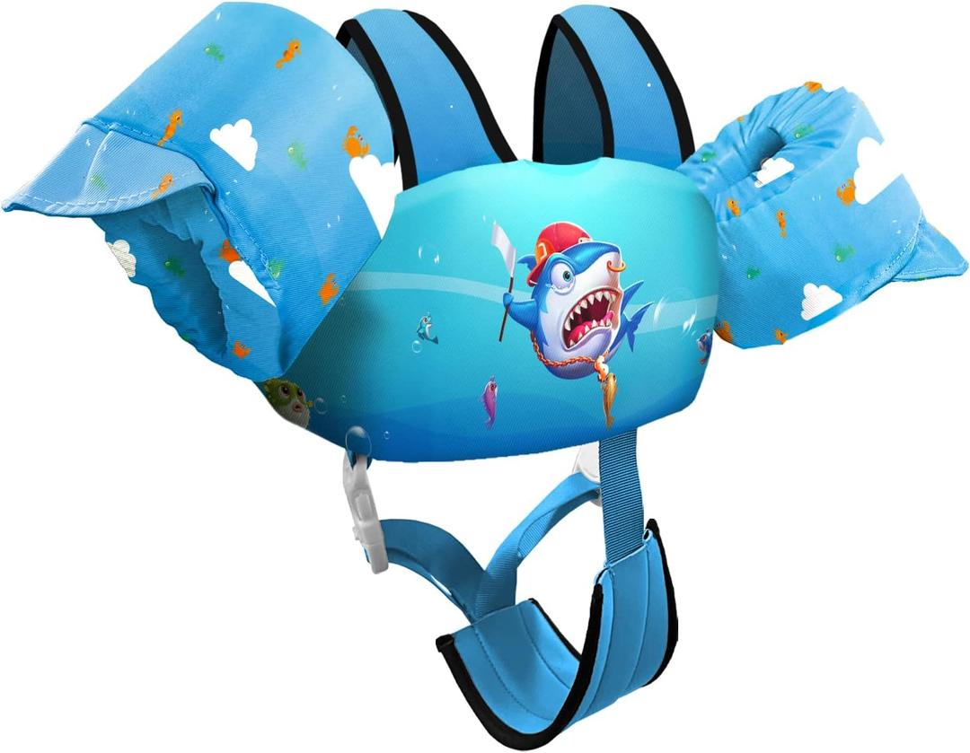 Chriffer Kids Swim Vest Life Jacket for 30-55 Pounds Boys and Girls, Toddler Floaties with Shoulder Harness Arm Wings for 2,3,4,5,6,7 Years Old Baby (Blue)