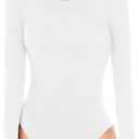Walifrey Crew Neck Long Sleeve Bodysuit for Women Soft Stretchy Basic Shirts Bodysuits Tops (Large, White)