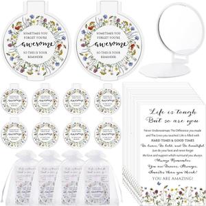 25 Set Inspirational Compact Mirrors for Women Bulk Sometimes You Forget You're Awesome Motivational Double Sided Folding Pocket Mirror for Employee Coworker Staff Mom Birthday(Wildflower)