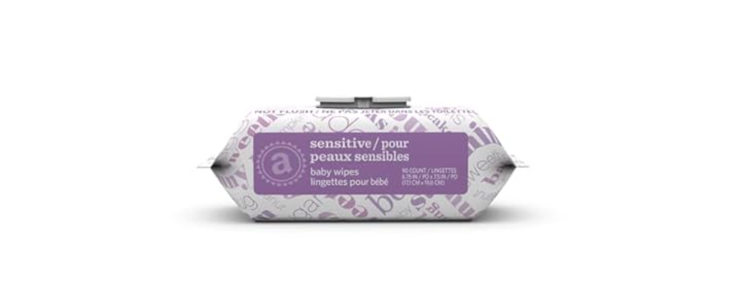 Amazon Elements Baby Wipes, Sensitive Count, Flip-Top Packs, Pack of 90