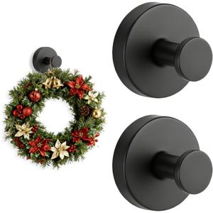 2-Pack Suction Cup Hooks, Strong Vacuum Adhesion Shower Hooks for Bathroom, Kitchen, Tile & Glass, Reusable Damage-Free Hanger for Towel, Robe, Christmas Wreath