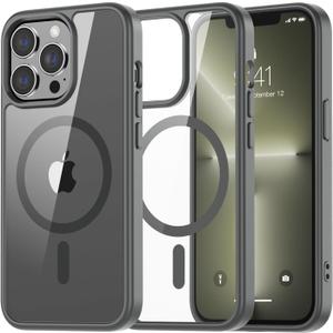 SUPFINE Magnetic for iPhone 13 Pro Max case, [Compatible with MagSafe][Clear Hard Back with Soft TPU Bumper][12FT Military Grade Drop Protection] Shockproof Phone Case,Clear Gray
