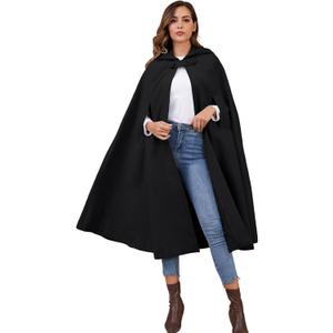 Gihuo Cape Poncho Women's Hooded Maxi Cloak Coat Winter Warm Long Cloak Cosplay Costumes Outerwear (Black)