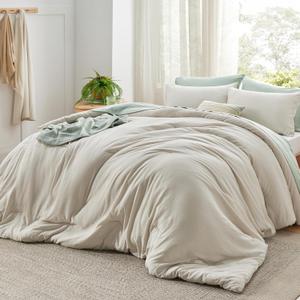 Bedsure Super King Plus Size Comforter Set, Beige Soft Prewashed Bedding for All Seasons, 3 Pieces GentleSoft Bed Set, 1 Lightweight Comforter (128"x120") and 2 Pillowcases (20"x36")