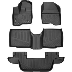 Floor Mats Custom for 2011-2014 Ford Explorer 7 Passenger Bench Seat All Weather Protection TPE Heavy Duty Non-Slip Automotive Floor Liners Fits Front& 2nd & 3rd Row Full Set Accessories, Black