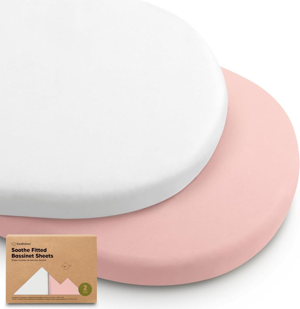2-Pack Organic Bassinet Sheets for Girls, Boys - 100% Cotton Bassinet Mattress Sheets Compatible with Halo Bassinest Swivel Sleeper, Graco, Baby Delight, Chicco, Unisex Fitted Bassinet Sheets (Rose)
