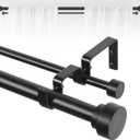 TANGWIN Black Double Curtain Rods for windows 36 to 88:Adjustable Heavy Duty Double Curtain Rod for Bedroom Living Room,1Inch Matte Black Iron Moden Decorative Telescopic Dual Drapery Rod Easy Install