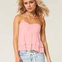 Womens Tiered Ruffled Tube Top Sweetheart Neck Drawstring Ruched Front Tube Tops Smocked Back Halter Babydoll Tops Pink (Pink)