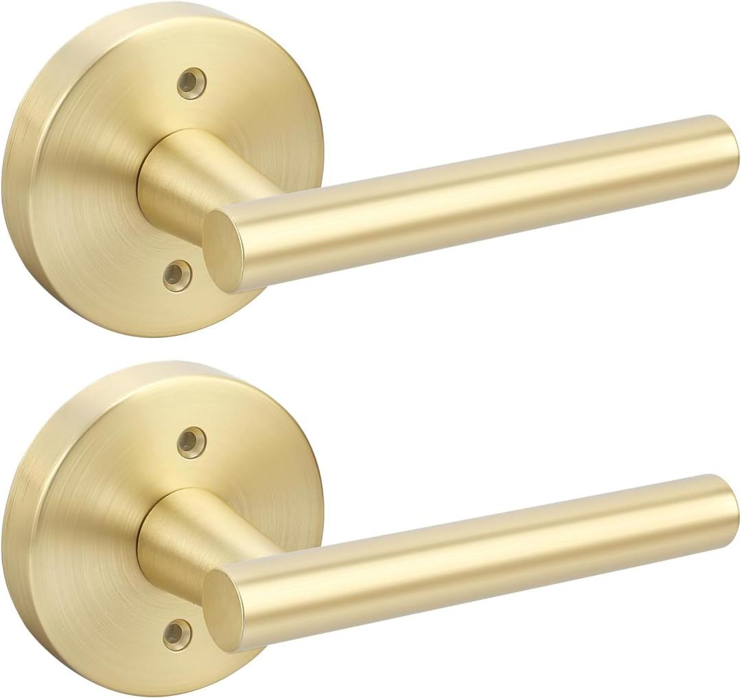 Goldenwarm Heavy Duty Zinc Alloy Dummy Handles (2 Pack) - Gold No-Turning Closet Door Levers