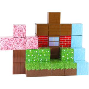 32PCS Pixel Theme Treat Boxes for Game Theme Birthday Decorations, Video Game Party Supplies and Favor Boxes with 9 Designs, Pre-Folded Paper Cubes for teenagers DIY Birthday Party