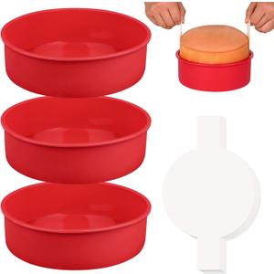 HUAKENER 6 Inch Round Cake Pan, 3 Pack Silicone Cake Molds with 100 Pieces Parchment Paper, Nonstick Cake Molds for Smash Cakes, Layer Cakes, Cheese Caks, Chocolate Cakes