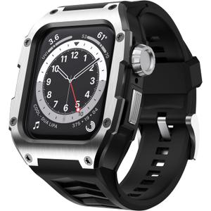 GELISHI Compatible with Apple Watch Band 44mm Men Rugged Case Stainless Metal Cover with Military Band Shockproof Protective Case for Watch Series 6 5 4 SE2, Black