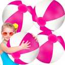 Whaline 3Pcs Inflatable Beach Ball Round Pool PVC Balls Cute Game Toys for Summer Hawaiian Tropical Theme Beach Party Decor (20 Inch, Hot Pink)