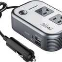 FOVAL 200W Car Power Inverter, DC 12V to 110V AC Car Laptop Charger Fast Charger Converter with [27W PD USB-C] & Dual USB Ports Multi-Protection Car Outlet Adapter Power Inverter for Vehicles