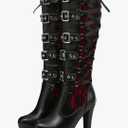 Women Lace Knee High Boots Buckle High Heel Knee Boots Lace Up Punk Platform Back Zipper Riding Goth Combat Bootie, Size 41