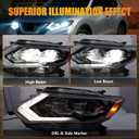 LED Projector Headlight Assembly Fit for 2017-2020 Nissan Rogue SL, 17-19 SL Hybrid, [LED DRL] Left Driver Side Headlamp with Clear Lens Black Housing Amber Reflector, OEM# 260606FL6A, 1 PC