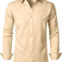 Men's Stretch Soft Slim Fit Dress Shirts Long Sleeve Formal Wedding Business Casual Button Down Shirt (X-Large, Khaki)