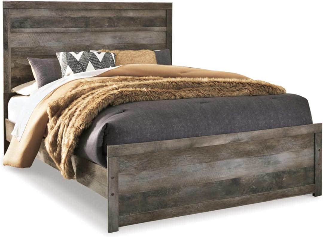 Signature Design by Ashley Wynnlow Rustic Queen Panel Bed with Metal Slats, Foundation or Box Spring Needed, Gray (Grey)