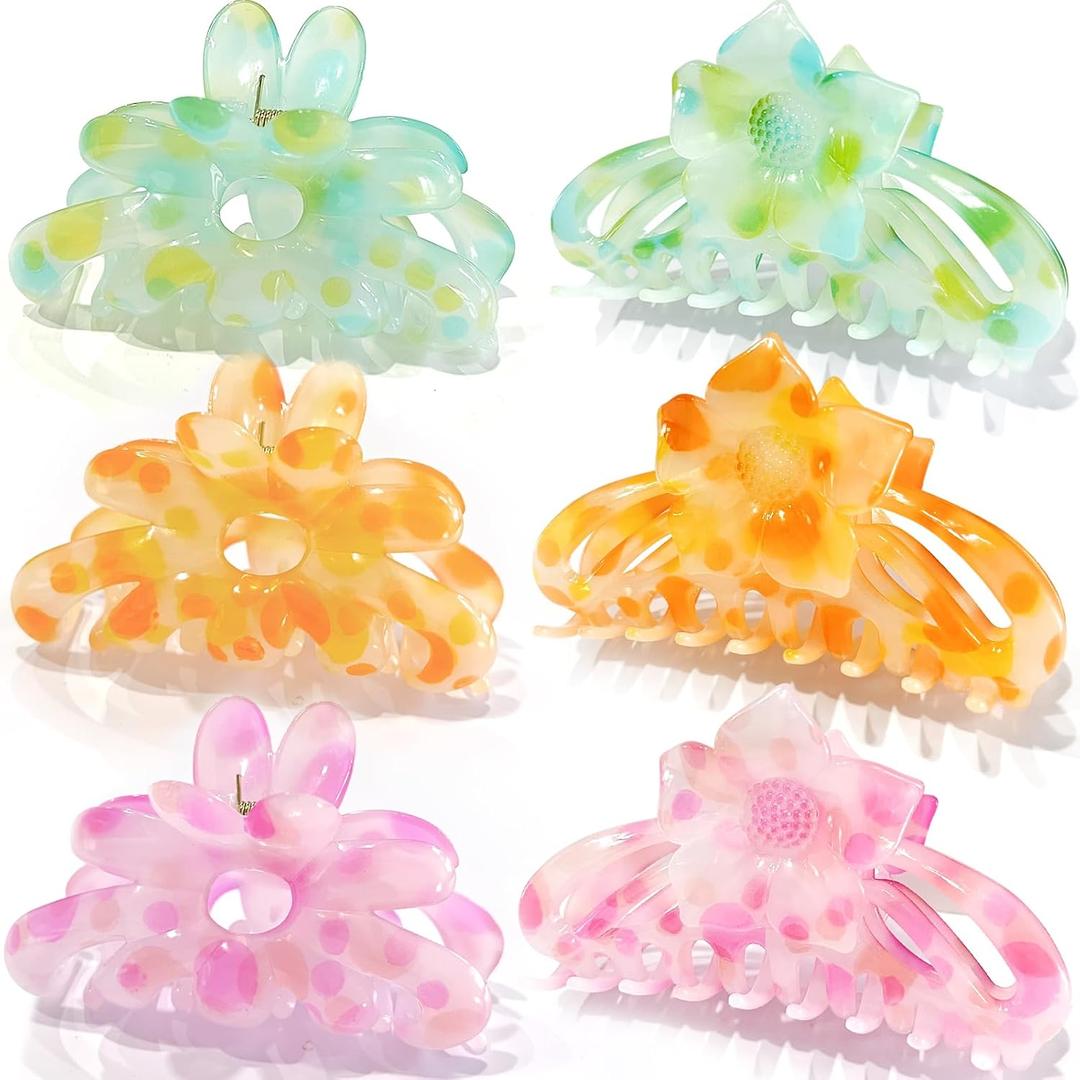 Cician Hair Claw Clips for Women Girls,6PCS Beach Hair Accessories,Cute Claw Clips for Thick Thin Hair Stuff,Big Womens Hair Clips for Hair Claws,Summer Essentials Hair Clups (vibrant)