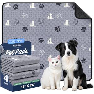 WanpeeGoo Washable Pee Pads for Dogs, 4 Pack Absorbent Reusable Training Dog Pads Pet Puppy Pads, Non-Slip Potty Pads for Whelping, Playpen, Crate, Bed, Grey 18"x24"