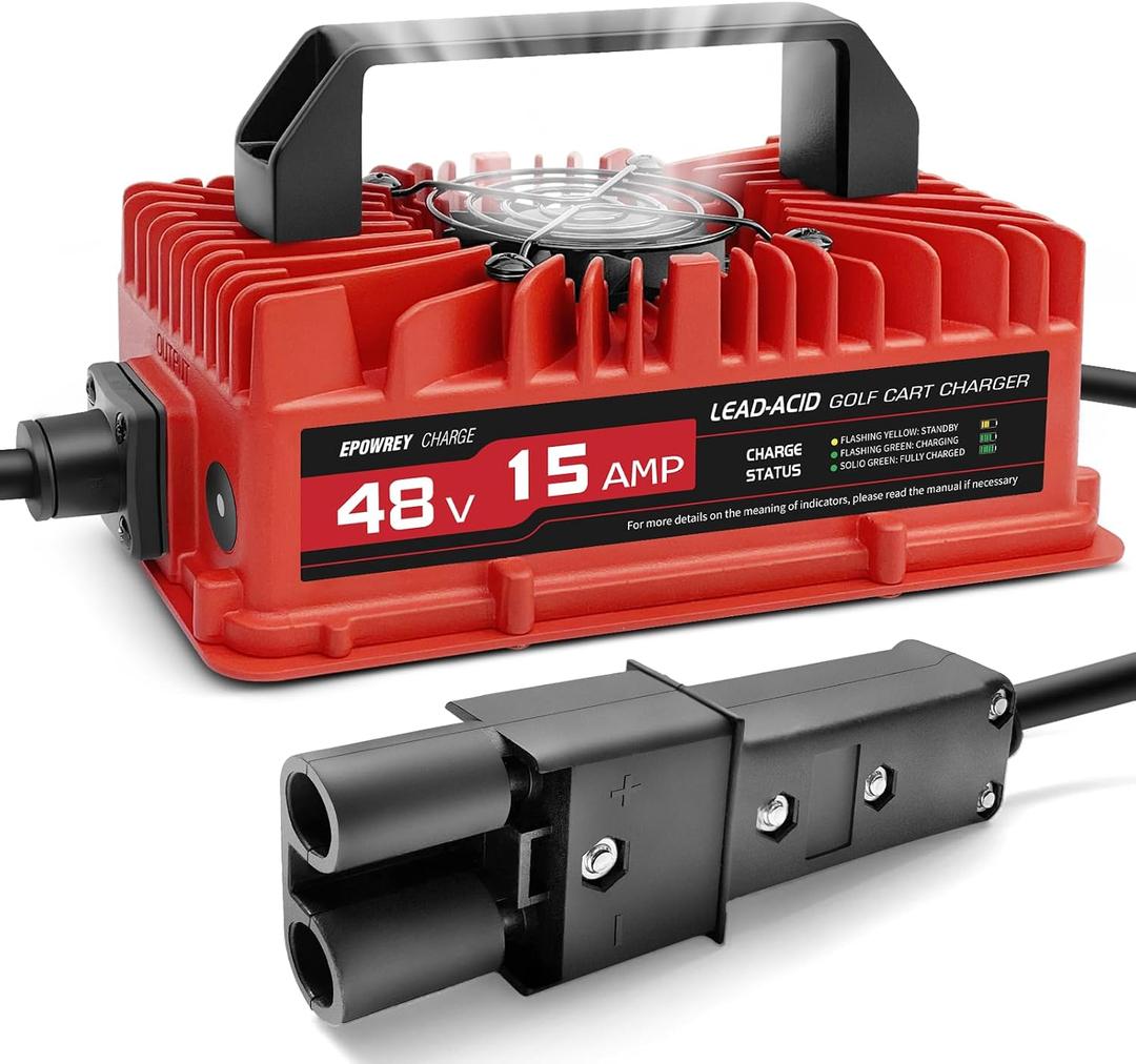 EPOWREY 15 Amp 48 Volt Golf Cart Battery Charger for Yamaha G19-G22 with 2-Pin Plug