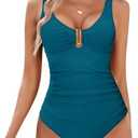BMJL Women's Tummy Control Swimsuits Ruched Slimming One Piece Bathing Suit Deep V Neck Swimsuit, Size XXL