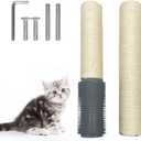 Fhiny 2PCS Cat Scratching Post Replacement, 15.7inch M8 Natural Sisal Cat Scratch Post with Cat Self Groomer Refill Pole Parts Kitten Climbing Furniture Protector Hemp Rope Scratcher for Spare  White, 2 Post/with Self Groomer