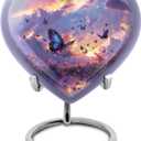 Twilight Butterflies Small Heart Urn for Human Ashes - Decorative Mini Cremation Urns for Adult Man or Woman (3 Inch, 1 Piece) Purple Urn, Funeral Urns - Mini Keepsake Ash Holder - Ashes Keepsake