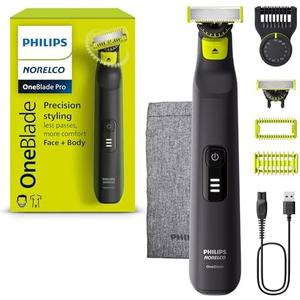 Norelco Philips OneBlade Pro 360 Face + Body, Electric Shaver, Beard Trimmer and Body Groomer, with 360 Blade Technology, 14-Length Precision Comb, Body Kit, Soft Pouch, Model QP6542/70