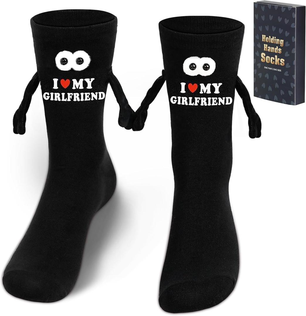 3 x Parma77 Gift for Boyfriend, I Love My Girlfriend Socks,Valentines day gifts for him, Magnetic Holding Hands Socks, Romantic Gifts for Anniversary, Valentines gifts, Birthday