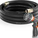 Garden Water Hose 25 ft x 3/4 in Heavy Duty, Flexible and Lightweight, Burst 600 psi, Kink-less Hybrid Rubber Pipe for Backyard, 3/4'' Brass Fittings, Black