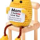 3 x KOOLYI Gift for Mom from Daughter Son Mothers Day Mom Birthday Gifts for Women Inspirational Crochet Duck Anniversary Cute Handmade Knitted Duck Toy with Positive Card Cheering I Love You Gift