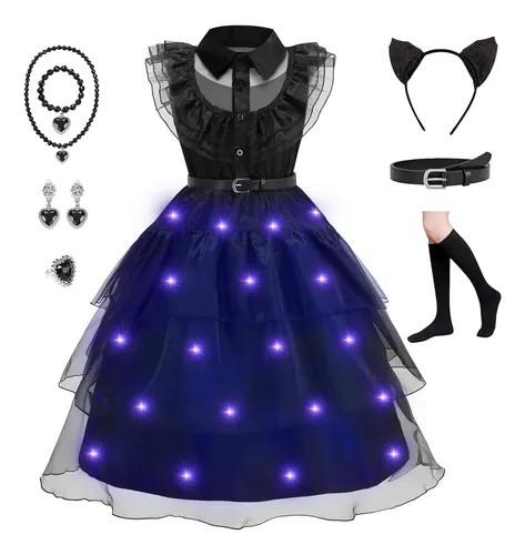 Girls Black Dress Up Costume Set Black Cosplay Halloween Party with Accessories (Size 4 Years, Black)