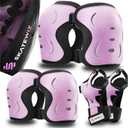 SKATEWIZ Skating Protective Gear Adults & Kids [6pc] incl. Knee Pads, Elbow Pads Wrist Guards for Roller Skating & Skateboarding (L (Teen/Adult 16 years and older), PINK/BLACK)
