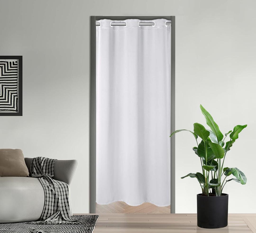 PI Blackout Room Divider Curtains, Thermal Insulated Privacy Doorway Treatment for Front Door/Sliding Door/Closet/Patio (White, W34XL80)