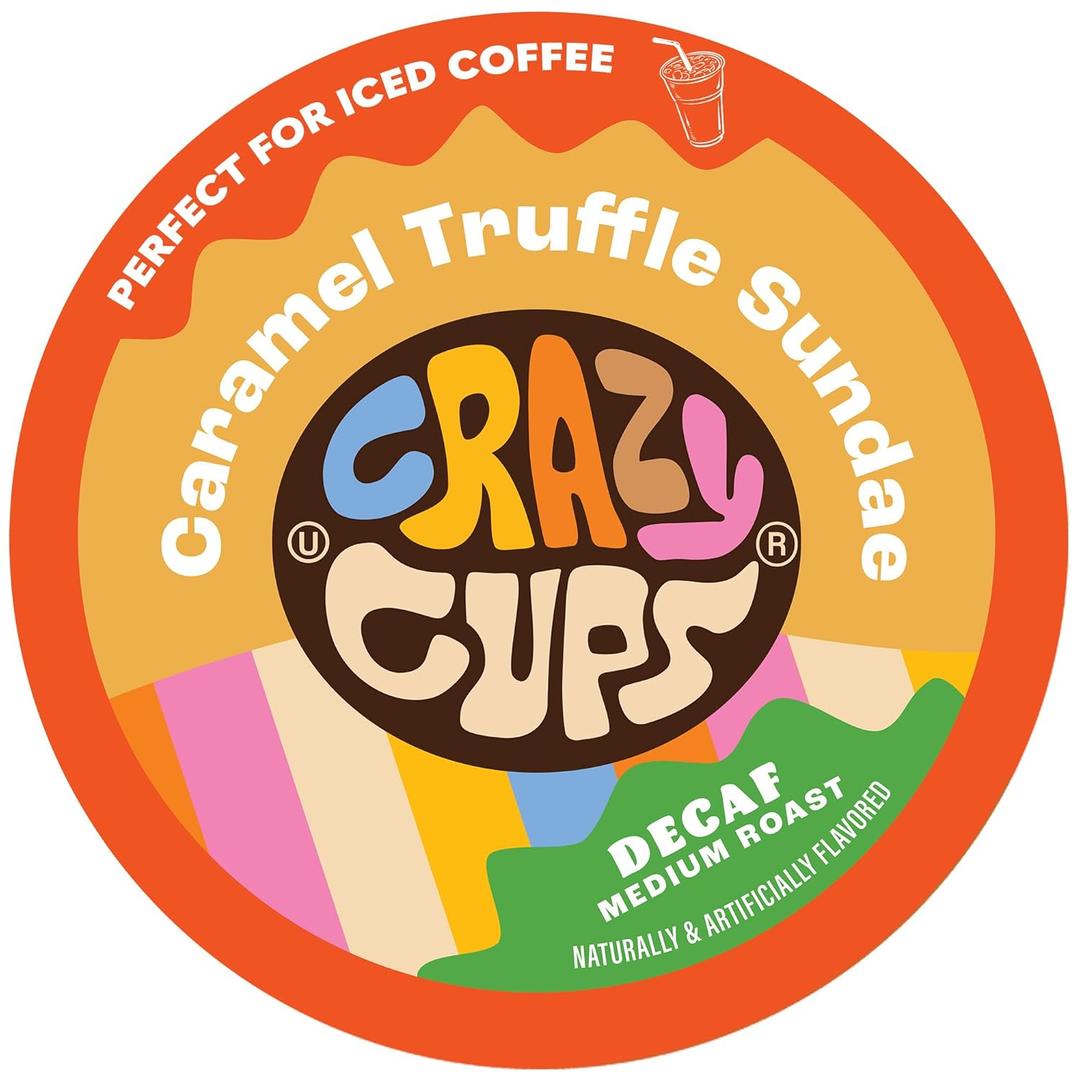 Crazy Cups Decaf Flavored Coffee Pods, Decaffeinated Sundae Truffle Coffee, Single Serve Hot or Iced Medium Roast Coffee for Keurig K Cups Machines, 22 Count