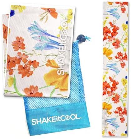 SHAKEitCOOL Original Cooling Towel – Be Cool in Style - Heat Relief, Soft, Lightweight, Sun Protection, Easy Clean - Perfect for Biking, Running, Yoga, Gym, Gardening - Flower