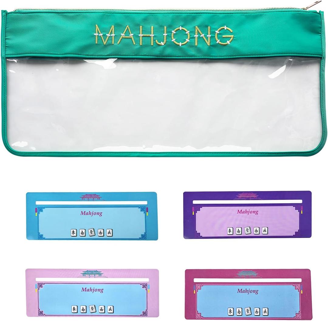 Mahjong Tile Bags with ZipperMahjong Bags for Tiles Comes with 4 Mahjong Tile Guides and Route Finder (Green)