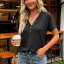 KevaMolly Womens Button V Neck T Shirts Short Sleeve Tshirt Shirts Casual Loose Fit Tops 2026 Summer Beach Outfits Clothes (M)